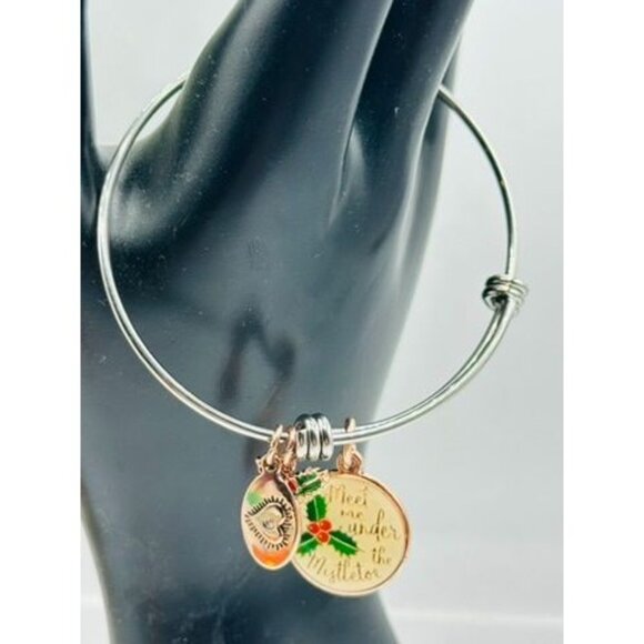 Alex and Ani Meet Me Under the Mistletoe Charm Bangle Bracelet Silver Gold Tone - Picture 3 of 10
